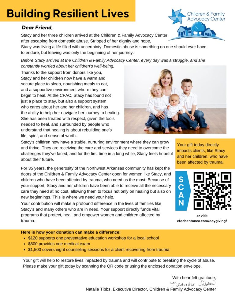 Image of End of Year appeal letter from the Children & Family Advocacy Center