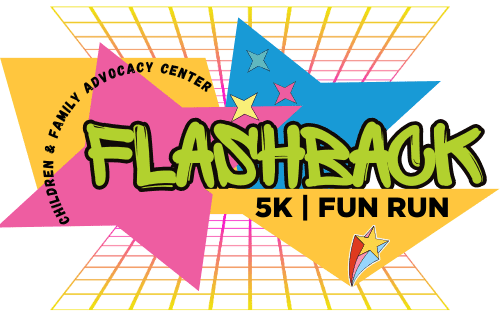 Graphic with different shapes, words read Flashback 5K and Fun Run